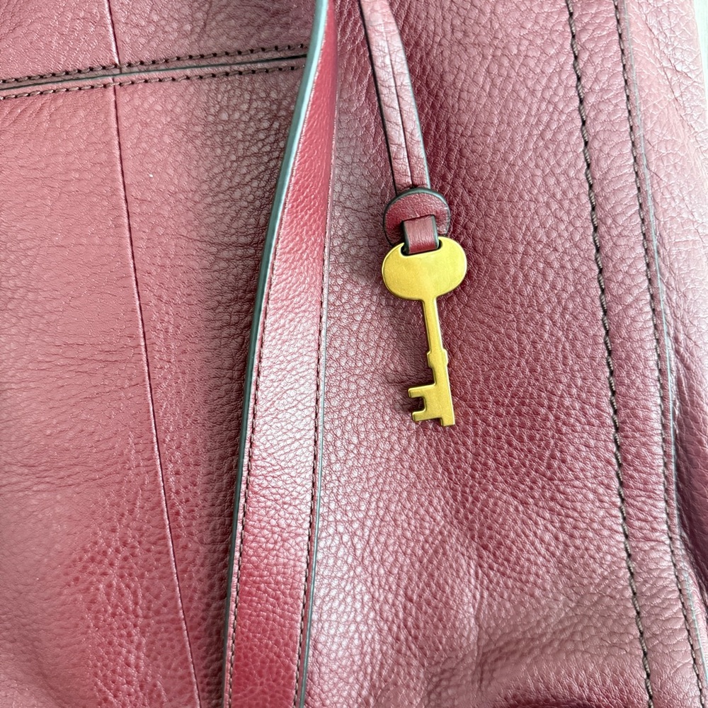 Fossil Burgundy Patchwork Leather Backpack Should… - image 3